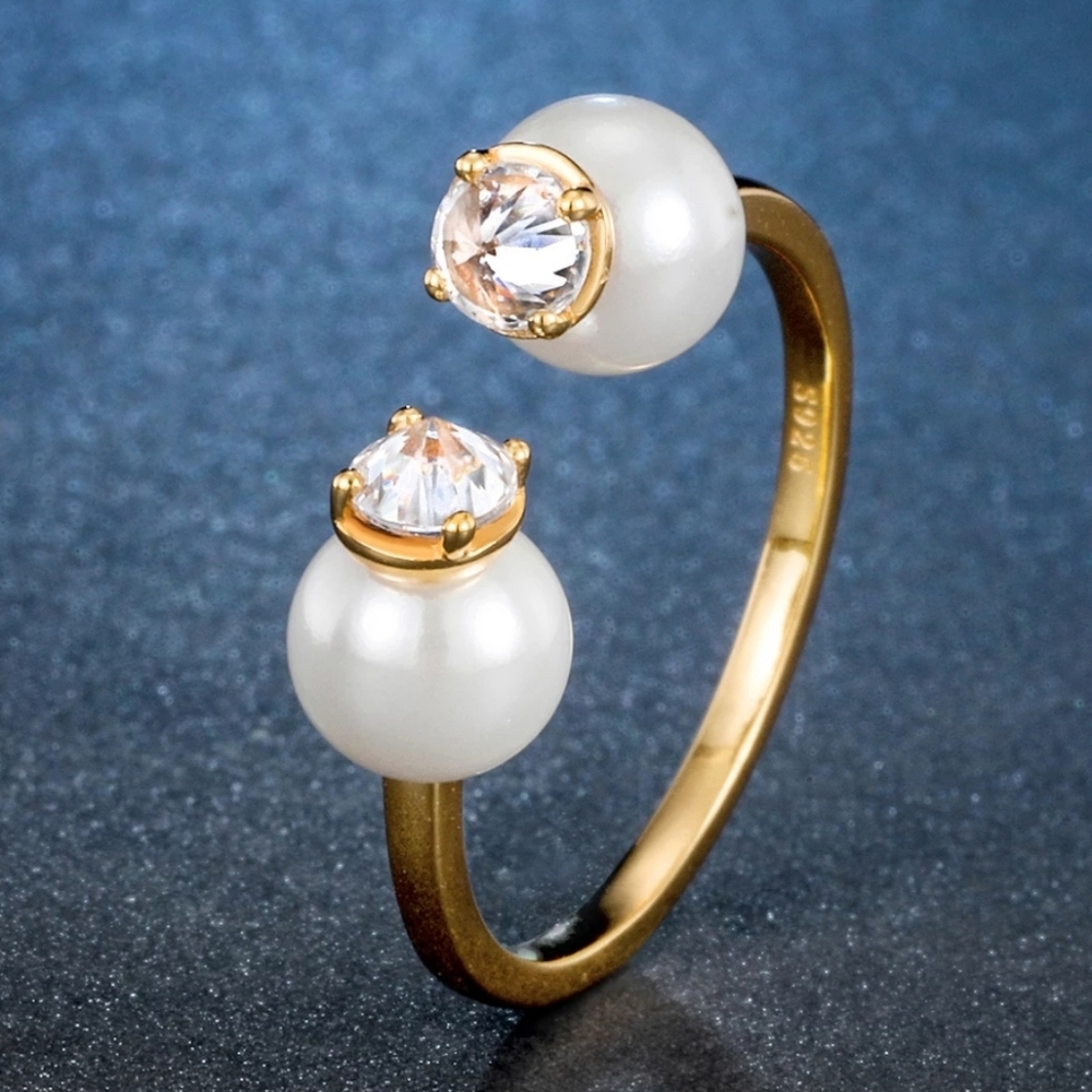 Vermeil Mother of Pearl Adjustable Ring